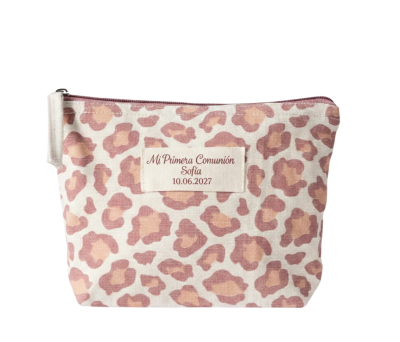 neceser animal print personalizado con los datos de la comulganta como detalle para los invitados de boda y comunión